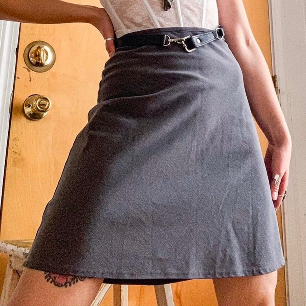 Vintage 90s- y2k Steel Grey School Girl Mini Skirt